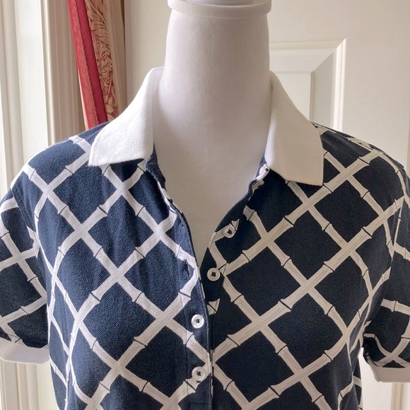 Brooks Brothers Women’s Polo Shirt Navy Blue & White Bamboo Pattern Size M - Picture 4 of 10